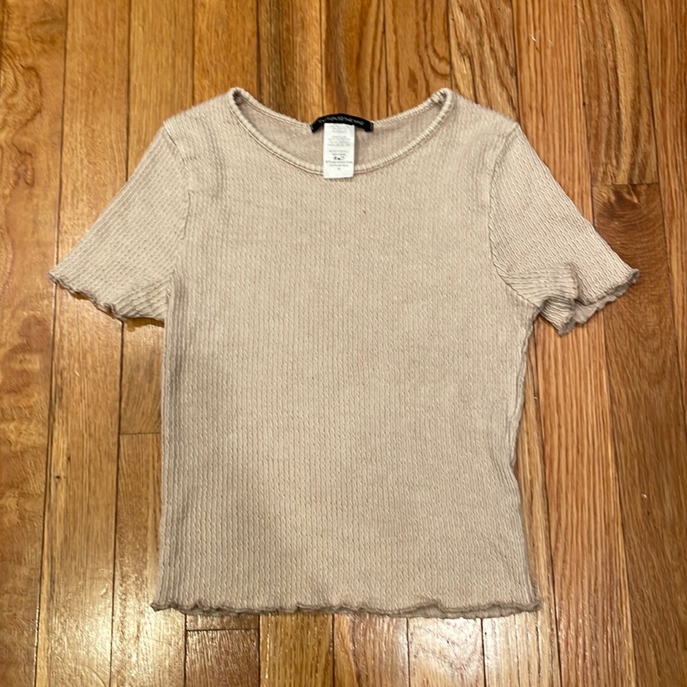 CAUTION TO THE WIND Tan Ribbed Crop Top